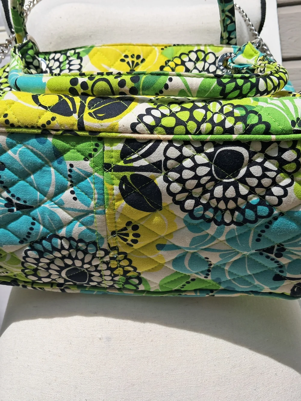EUC Vera Bradley Green & Teal Leaf-Print Tote Detachable Chain Strap Purse - Picture 7 of 14